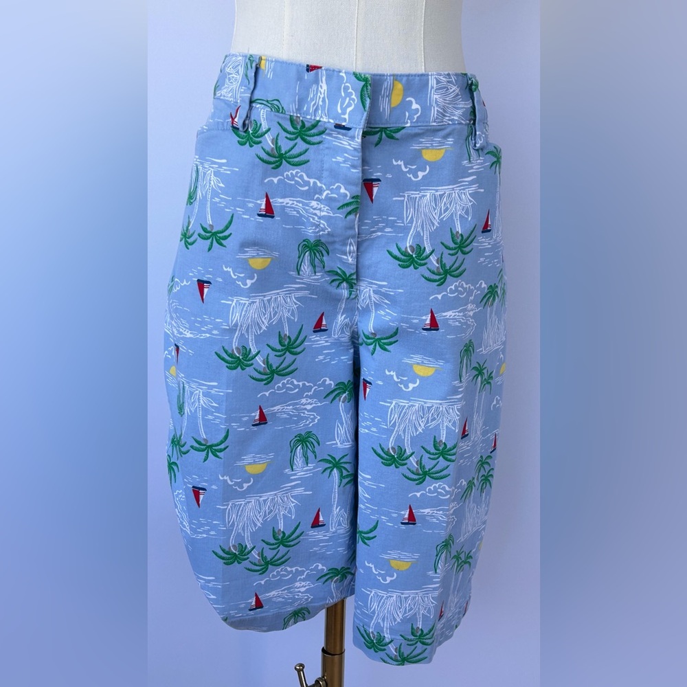 Lands’ End Women’s Chino‎ Bermuda Short Tropical Print Mid-Rise Size 14